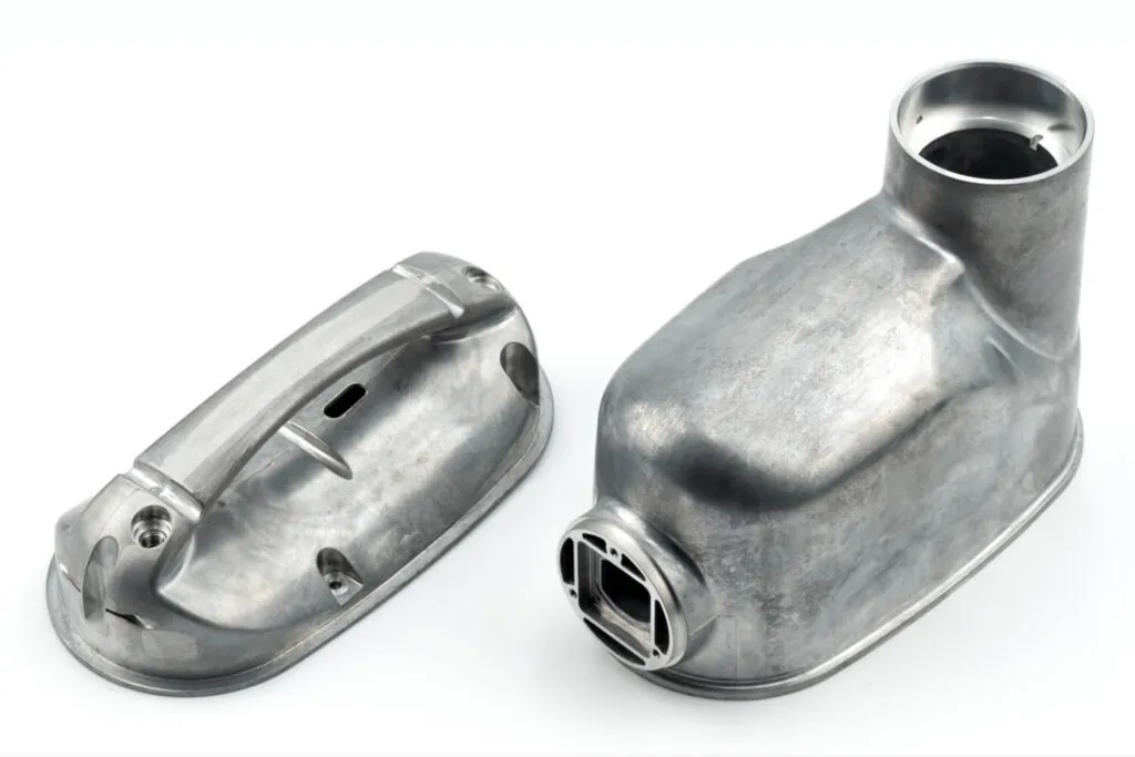 Comparative view of internal and external surfaces of an aluminum die cast medical enclosure, highlighting consistent wall thickness.